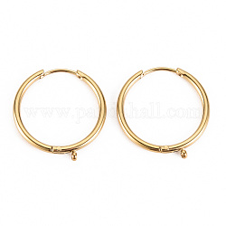 316 Surgical Stainless Steel Huggie Hoop Earring Findings, with Vertical Loop, Ring, Real 14K Gold Plated, 20 Gauge, 21x19x2mm, Hole: 1mm, Pin: 1mm