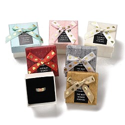 Boîtes à bagues en carton, coffret cadeau pour bague à bijoux avec une éponge à l'intérieur, carré avec bowknot, couleur mixte, 5.2x5.1x4.1 cm