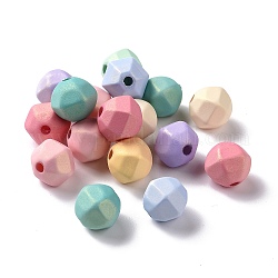 Perles en plastique abs peintes à la bombe, de Style caoutchouté, facette, ronde, couleur mixte, 14.5x16x14mm, Trou: 3mm, environ 350 pcs/500 g
