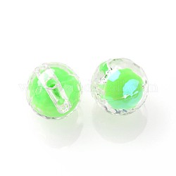UV Plating Acrylic Drilled Round Beads, Faceted, Lime, 16x17mm, Hole: 4mm, about 216pcs/500g
