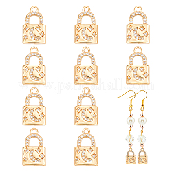 CHGCRAFT 10Pcs Golden Padlock Charms Lock Shape Brass Rhinestone Pendant with Moon and Star Crystal Accessories for Keychain Necklace Bracelet DIY Craft Making, 16x10x2.7mm