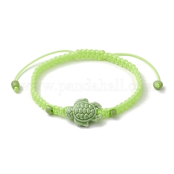 Bracelets de perles tressées tortue en porcelaine, bracelet réglable en nylon, jaune vert, diamètre intérieur: 2~2-7/8 pouce (5~7.3 cm)