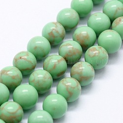 Hilos sintético de cuentas de jaspe imperial, teñido, redondo, verde pálido, 6mm, agujero: 0.8 mm, aproximamente 63 pcs / cadena, 14.76 pulgada (37.5 cm)