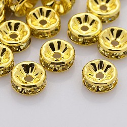 Perline distanziatori strass in ottone, grado a, flangia diritta, colore metallico oro, rondelle, giunchiglia, 6x3mm, Foro: 1 mm