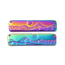 Ion Plating(IP) 304 Stainless Steel Pendants, Rectangle with Mountain Charm , Rainbow Color, 10x40x1.5mm, Hole: 1.2mm
