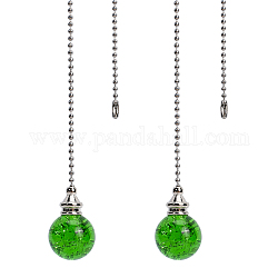 Colgantes redondos de cristal de cuarzo natural, con cadenas de bolas de hierro chapado en platino, verde lima, 545mm
