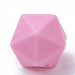 Food Grade Eco-Friendly Silicone Focal Beads, Chewing Beads For Teethers, DIY Nursing Necklaces Making, Icosahedron, Pearl Pink, 16.5x16.5x16.5mm, Hole: 2mm