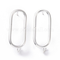 201 Stainless Steel Stud Earring Findings, with Vertical Loop and 316 Stainless Steel Pin, Oval, 925 Sterling Silver Plated, 25.5x10mm, Hole: 2.5mm, Pin: 0.7mm.