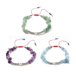 Bracelet de perles tressées en perles de coquillages et pierres précieuses naturelles et hématite synthétique, bracelet réglable pour femme, diamètre intérieur: 1-3/4~3-3/4 pouce (4.6~9.6 cm)