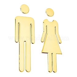 Abs masculino y femenino letrero de baño pegatinas, señal de baño público, para signo de accesorios de puerta de pared, oro, masculina: 195x61x4 mm, femenino: 190x70x3.7 mm
