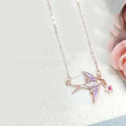Колье с подвеской в виде ласточки и звездной эмали, 925 ожерелье из стерлингового серебра, фиолетовые, розовое золото 