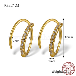 925 Sterling Silber Micro Pave Zirkonia Hoop Ohrringe, echtes 18k vergoldet, 12x9x1 mm