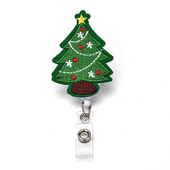 Bobine d'insigne en plastique ABS feutre de sapin de noël, porte-badge rétractable, avec pince crocodile en fer, platine, verte, 11 cm, arbre de Noël: 72x45x24mm