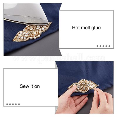 Wholesale FINGERINSPIRE 3Pcs 2 Style Rhinestone Applique for Wedding Dress  Gold Iron on/Sew Rhinestone Patch Rhinestone Flower Shape Hotfix Applique  Sewing Appliques for Dress 