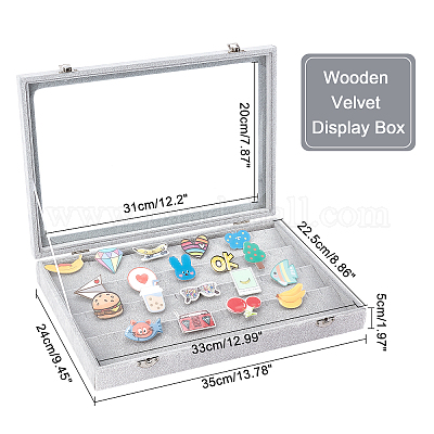 Wholesale OLYCRAFT Velvet Pin Display Box Ring Organizer Box Cabinet Brooch  Collection Display Case with Transparent Lid for for Rings Studs Earrings  Rock Badges Collectible Pins - 13.78x9.45x1.97 