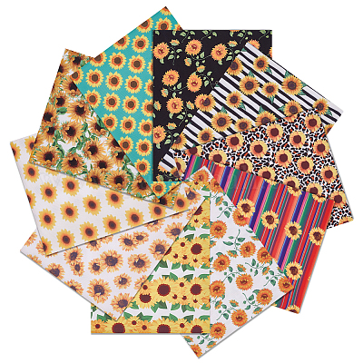 Tessuto in policotone stampa girasole&nbsp;AJEW-WH0348-82-1