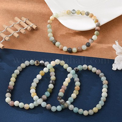 Pulseras de estiramiento naturales de cuentas de amazonita&nbsp;BJEW-K212-A-007-1