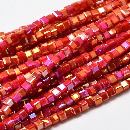 Faceted Cube Full Rainbow Plated Electroplate Glass Beads Strands EGLA-J133-FR13-1