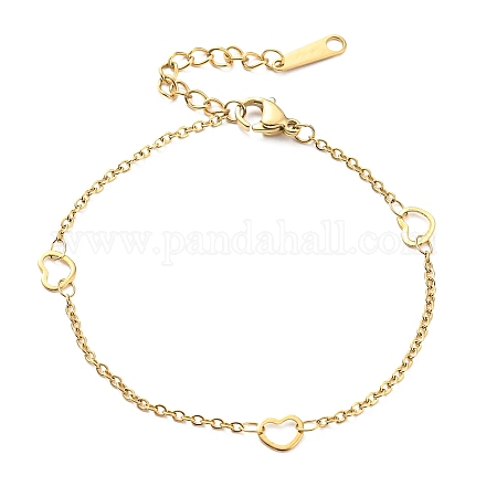 304 braccialetto a catena a maglie di cuore in acciaio inossidabile da donna BJEW-B064-08G-1