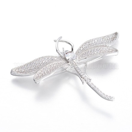 Dragonfly Brass Micro Pave Cubic Zirconia Brooch Findings KK-E671-32P-1