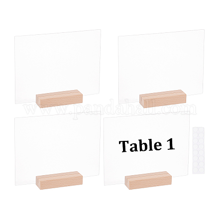 OLYCRAFT 4 Sets Acrylic Sheets with Wood Stand Wood Name Card Holder Wood Place Card Holders Beechwood Sign Holders with Blank Acrylic Plates 7.9x 5.9 Inch for Wedding Party Events Decoration AJEW-OC0002-72-1