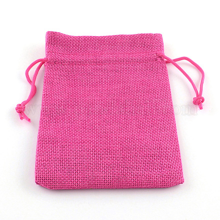 ポリエステル模造黄麻布包装袋巾着袋  濃いピンク  18x13cm X-ABAG-R005-18x13-08-1