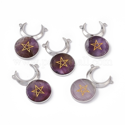 Natural Amethyst Connector Charms G-G983-02P-01-1