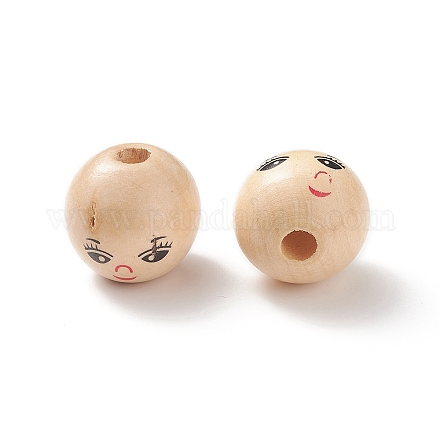(vente de clôture défectueuse : imprimé tordu et craquelé) perles européennes imprimées en bois naturel WOOD-XCP0001-70-1