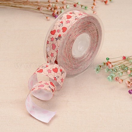 Coeur et étoile ruban imprimé de polyester pour l'emballage de cadeaux et de la décoration du festival SRIB-M011-01F-1
