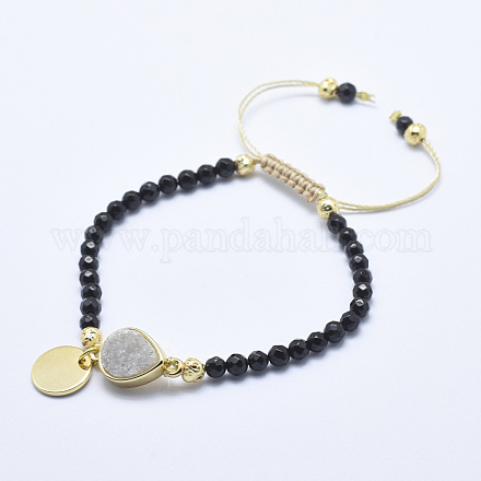 Bracelets de perles tressées en tourmaline noire naturelle BJEW-I258-J03-1