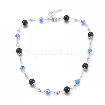 304 Stainless Steel Beaded Necklaces NJEW-K119-33P-B-1