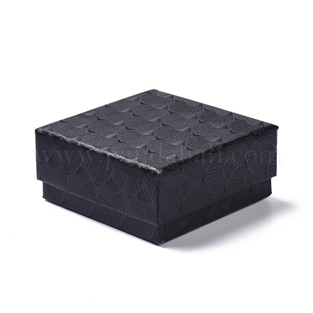 紙ジュエリーセットボックス  黒いスポンジを使って  ネックレスとイヤリング用  正方形  ブラック  7.5x7.5x3.6cm CON-Z005-03D-1
