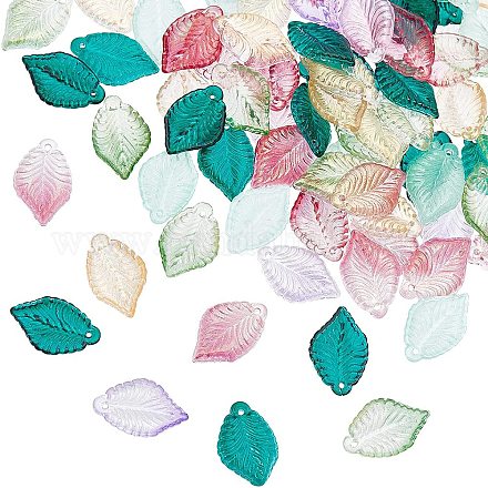 Arricraft100個のガラスの葉の形のビーズ  混合色の葉の形のガラスビーズ透明なルーズビーズチャームブレスレットネックレスジュエリー作り LAMP-WH0002-03-1