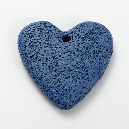 Synthetic Lava Rock Big Flat Heart Pendants G-O025-10B-1