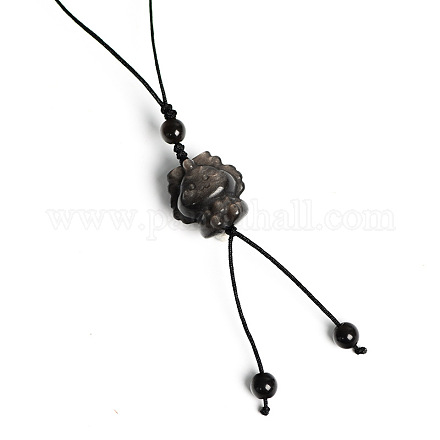 Pendentif obsidienne en argent naturel pour bracelet de téléphone portable PW-WG59344-08-1