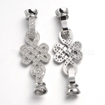 Chinese Knot Brass Micro Pave Cubic Zirconia Fold Over Clasps ZIRC-L036-05P-FF-1