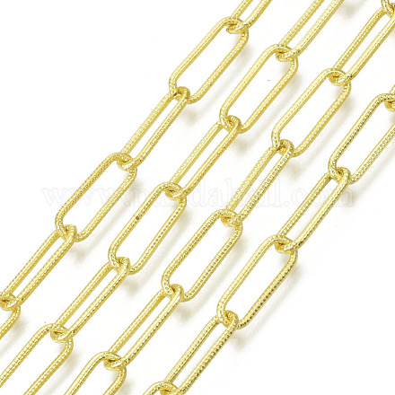 溶接されていない鉄のペーパークリップチェーン  描かれた細長いアズキチェーン  スプールで  ゴールドカラー  15.1x5.1x1.1mm  約32.8フィート（10m）/ロール CH-S125-17A-03-1