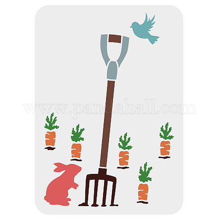 FINGERINSPIRE Farm Bunny Painting Stencil Garden Fork Stencil 29.7x21cm Large Reusable Rabbit Carrot Stencil Bird Drawing Stencil Craft Stencil for Pastoral Scenery Spring Easter Home Decoration DIY-WH0202-416-1