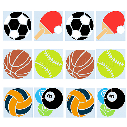 6 個 6 スタイルペットプラスチック描画絵画ステンシルテンプレート  スポーツ ボール 模様の長方形  スポーツをテーマにした模様  100x100x0.3mm  1個/スタイル AJEW-WH0326-56-1
