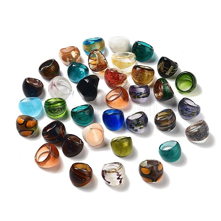 Смешанный Lampwork ручной широкий группа кольца RJEW-X0005-B-1