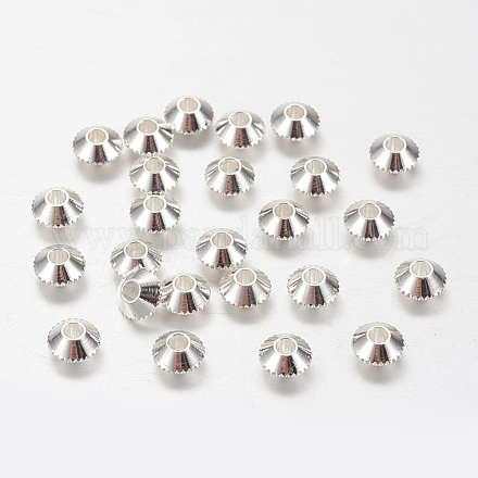 真鍮製スペーサービーズ  双円錐形  銀色のメッキ  直径約4mm  穴：1mm X-EC008-S-1