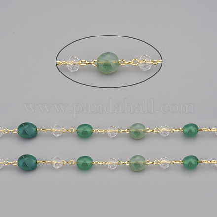 Catene di perline di agata verde naturale fatte a mano da 3.28 piedi X-CHC-I031-11G-1