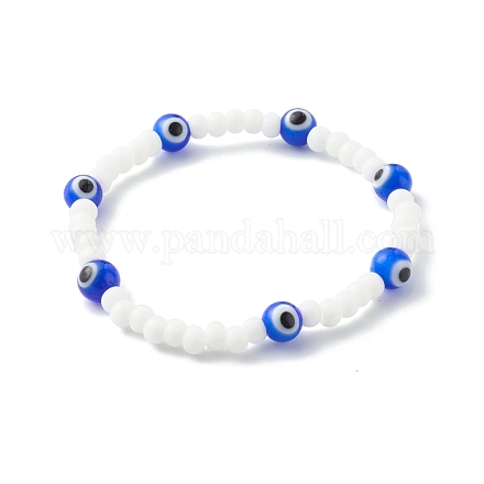 Glasperlen & handgemachte Bunte Malerei Perlen Stretch Armbänder für Kinder BJEW-JB06475-01-1