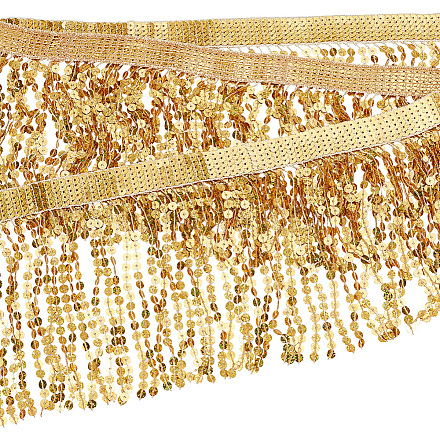 スパークルPVCスパンコールタッセルリボン  服飾材料  ゴールド  6-3/4インチ（170mm） OCOR-WH0078-73A-1