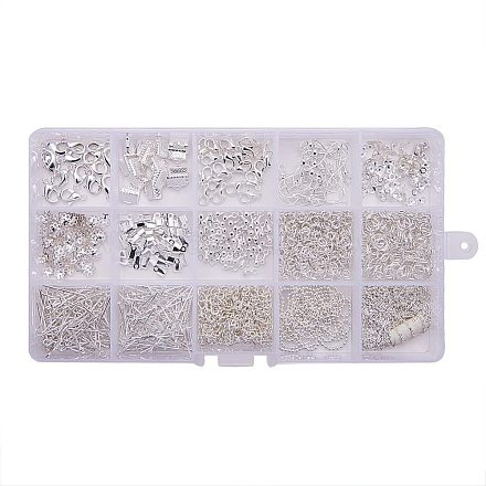 Kits de búsqueda de joyas con extremos de cinta extensiones de cadena de bolas piezas finales pendientes de gancho lotes en una caja de plata FIND-PH0004-01S-1