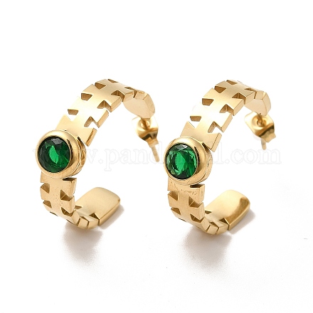 Emerald Rhinestone Geometry Stud Earrings STAS-H175-18G-1