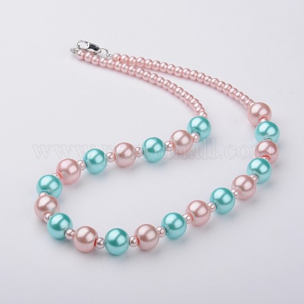 Perle tonde di perle di vetro collane NJEW-JN00760-03-1