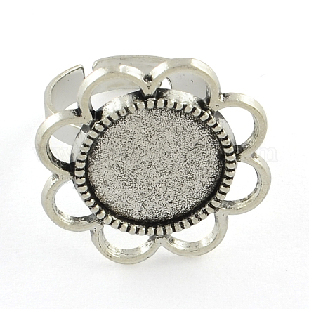 Fer réglable composants d'anneau fleur doigt vintage supports de lunette alliage cabochon X-PALLOY-O036-18AS-1