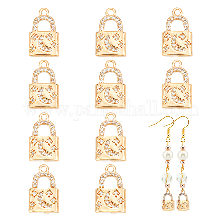 CHGCRAFT 10Pcs Golden Padlock Charms Lock Shape Brass Rhinestone Pendant with Moon and Star Crystal Accessories for Keychain Necklace Bracelet DIY Craft Making FIND-WH0144-27KCG-1