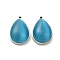 304 Stainless Steel Pendants, with Cat Eye, Teardrop, Deep Sky Blue, 22x14x7.4mm, Hole: 1.4mm
